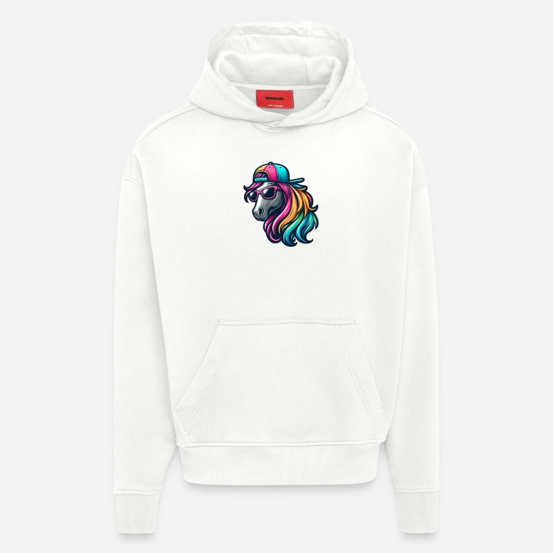 Cheval cool arc-en-ciel - Sweat à capuche bio épais oversize fabriqué en UE - OFF WHITE