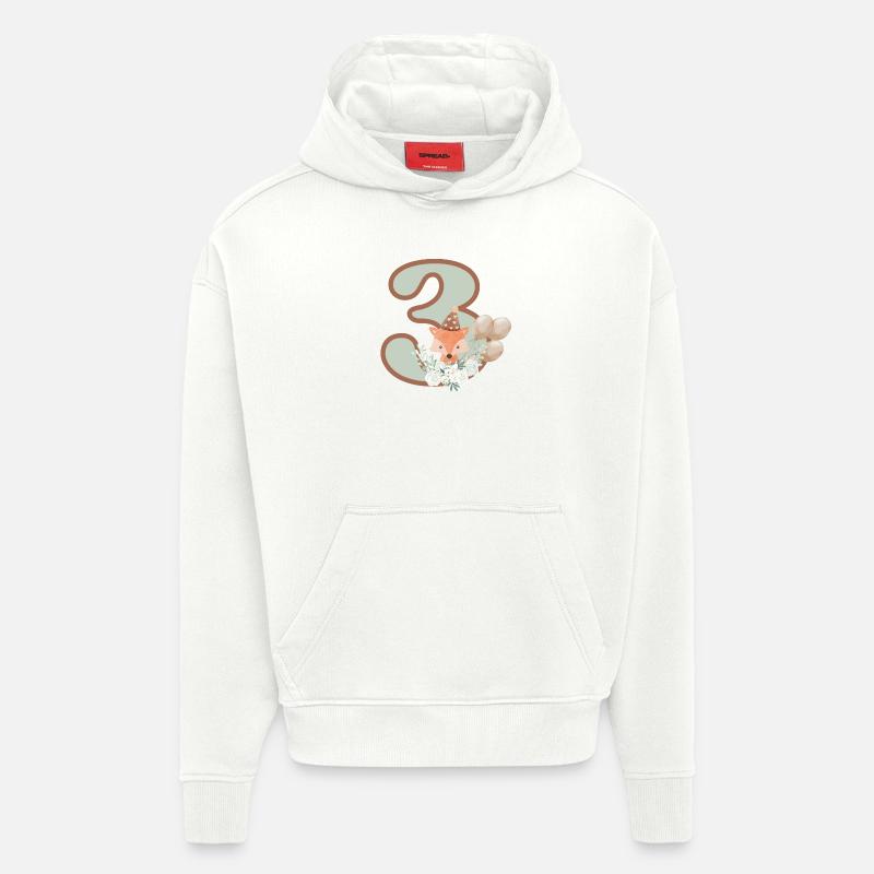 3e anniversaire renard fleurs - Sweat à capuche bio épais oversize fabriqué en UE - OFF WHITE
