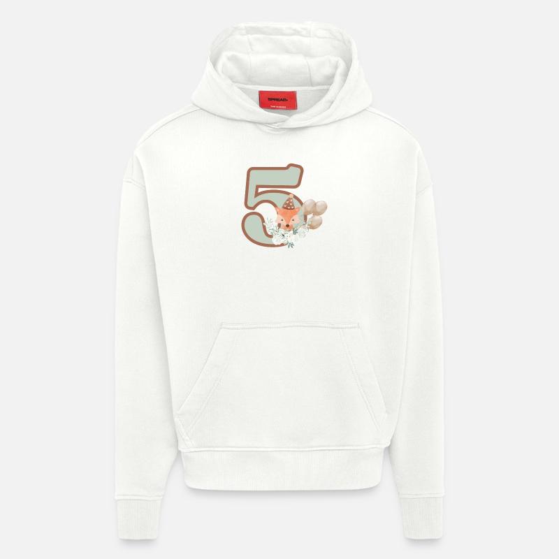 5e anniversaire renard fleurs - Sweat à capuche bio épais oversize fabriqué en UE - OFF WHITE