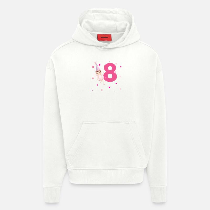 8e anniversaire fée rose - Sweat à capuche bio épais oversize fabriqué en UE - OFF WHITE