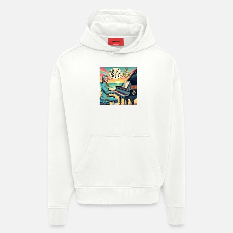Mozart était franc-maçon - Sweat à capuche bio épais oversize fabriqué en UE - OFF WHITE