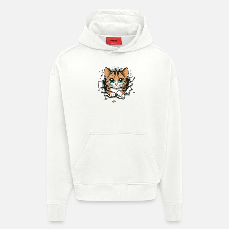 Chat mignon déchiré - Sweat à capuche bio épais oversize fabriqué en UE - OFF WHITE