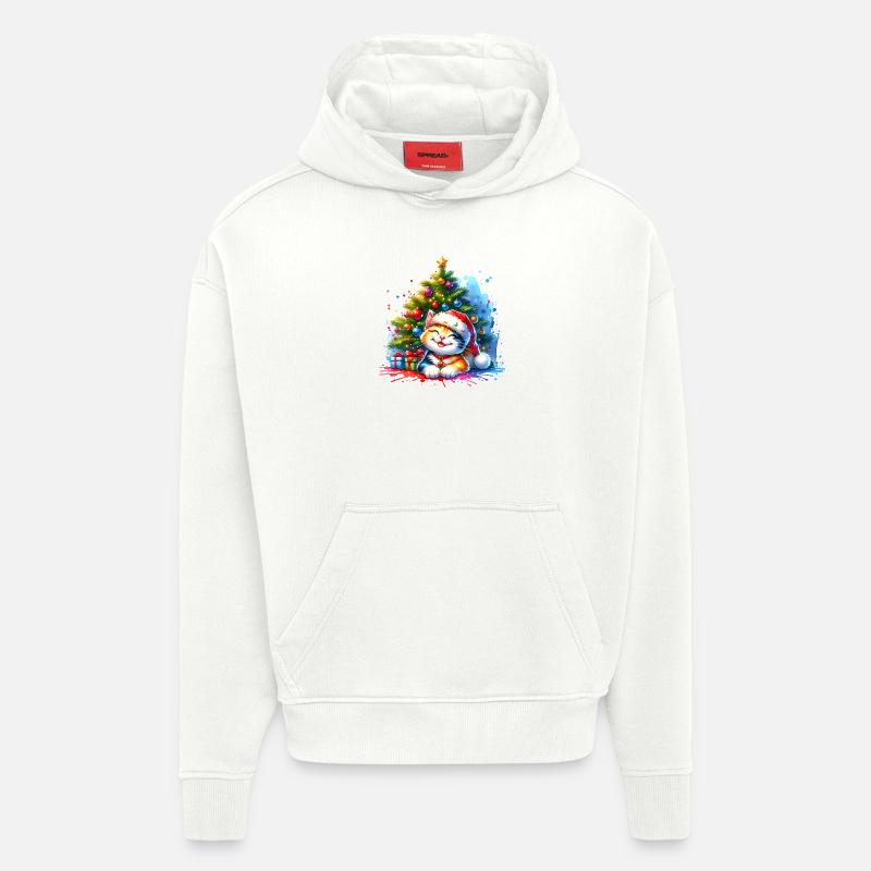 Chat mignon Noël - Sweat à capuche bio épais oversize fabriqué en UE - OFF WHITE