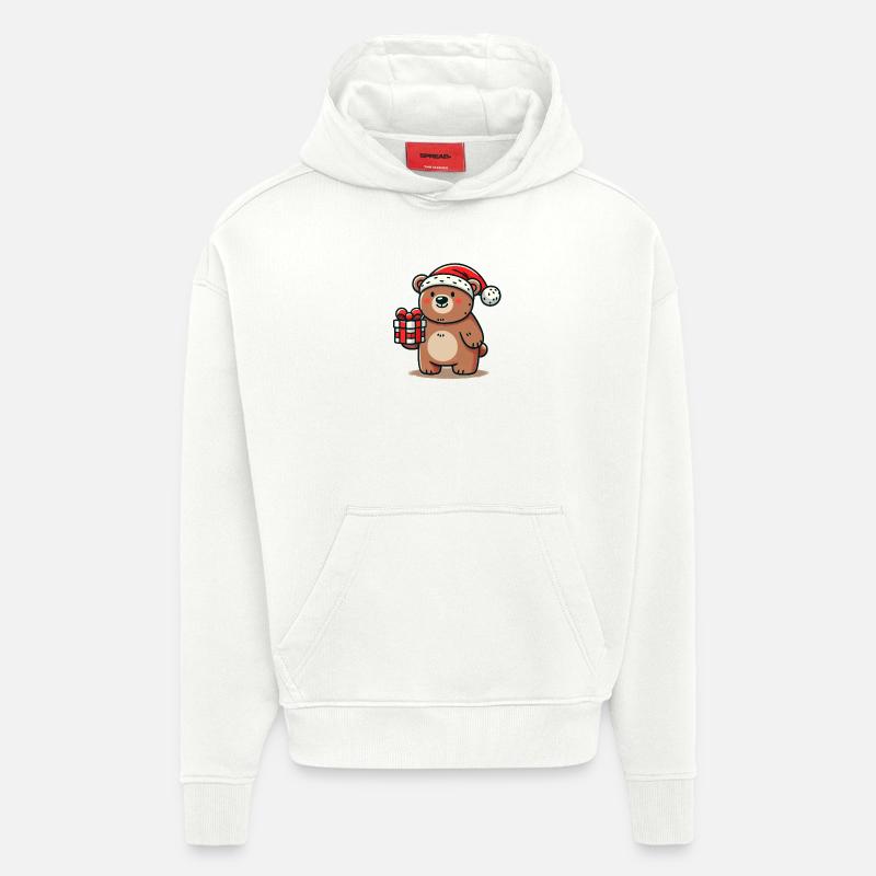 Weihnachtsbär mit Geschenk - Hoodie- made by SPREAD  - OFF WHITE