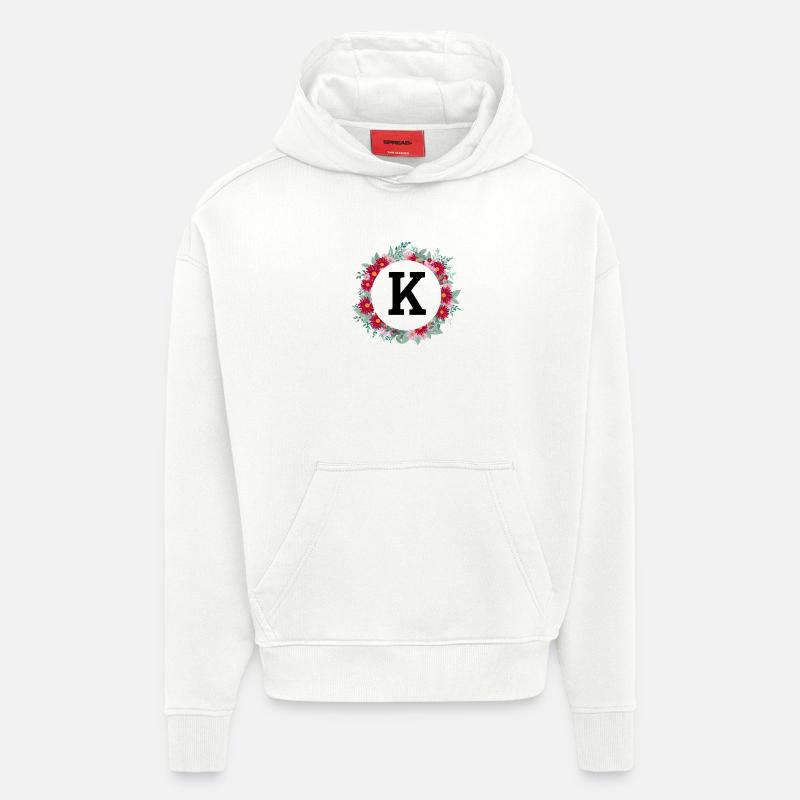 Lettre k couronne florale - Sweat à capuche bio épais oversize fabriqué en UE - OFF WHITE