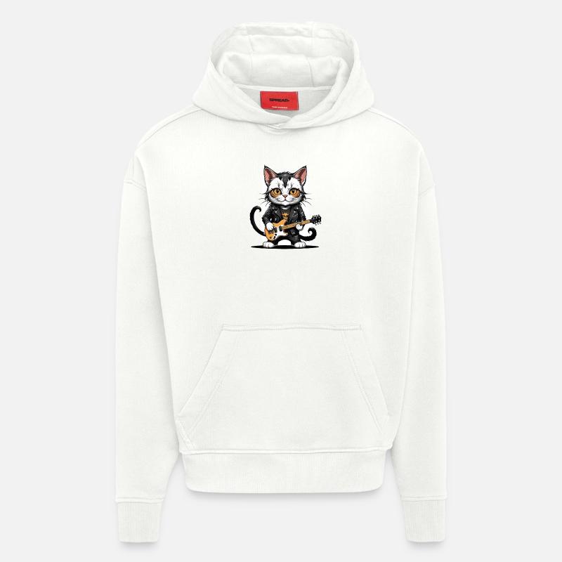 Cat Rocker Cat HardRock Gift - Sweat à capuche bio épais oversize fabriqué en UE - OFF WHITE