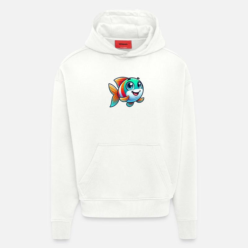 Bande dessinée de poisson - Sweat à capuche bio épais oversize fabriqué en UE - OFF WHITE