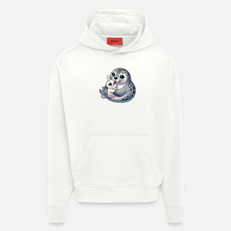 Robbenmutter mit Kind - Hoodie- made by SPREAD  - OFF WHITE