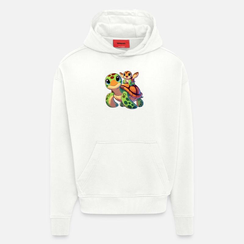 Mère tortue avec enfant - Sweat à capuche bio épais oversize fabriqué en UE - OFF WHITE