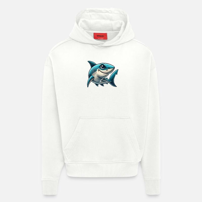 Bande dessinée requin - Sweat à capuche bio épais oversize fabriqué en UE - OFF WHITE