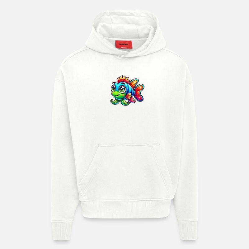 Bande dessinée de poisson - Sweat à capuche bio épais oversize fabriqué en UE - OFF WHITE