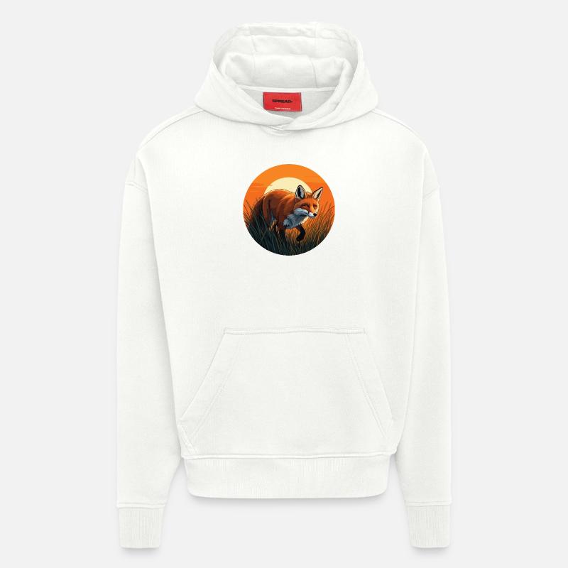 Renard au coucher du soleil - Sweat à capuche bio épais oversize fabriqué en UE - OFF WHITE