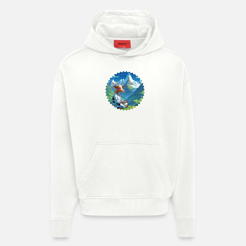 Silent Cow Deep Thoughts - Sweat à capuche bio épais oversize fabriqué en UE - OFF WHITE