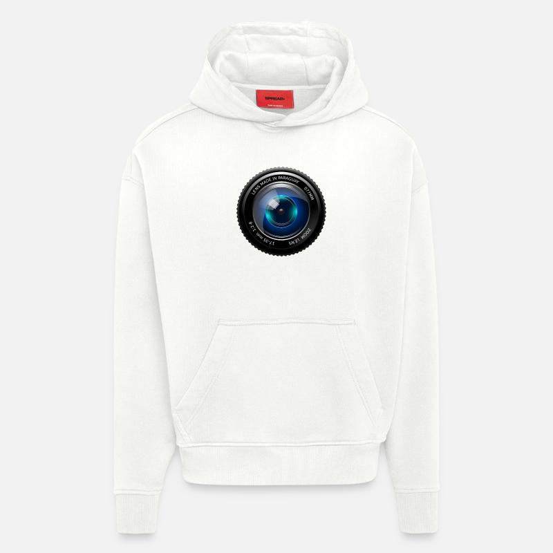 objectif de la caméra - Sweat à capuche bio épais oversize fabriqué en UE - OFF WHITE
