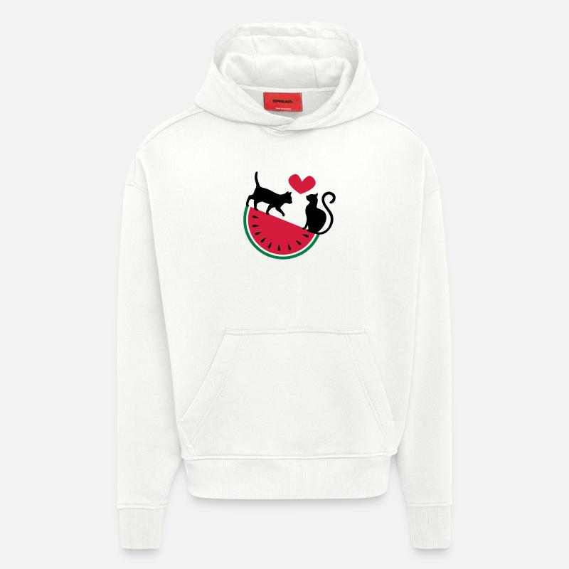 Melon Chat Amour - Sweat à capuche bio épais oversize fabriqué en UE - OFF WHITE