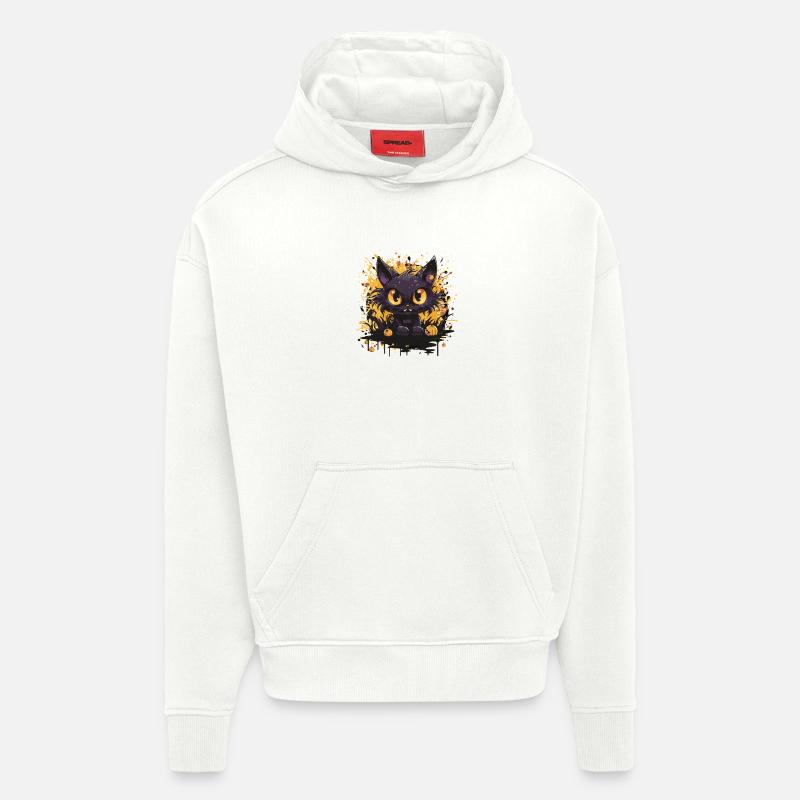 Chat noir avec des citrouilles Halloween - Sweat à capuche bio épais oversize fabriqué en UE - OFF WHITE