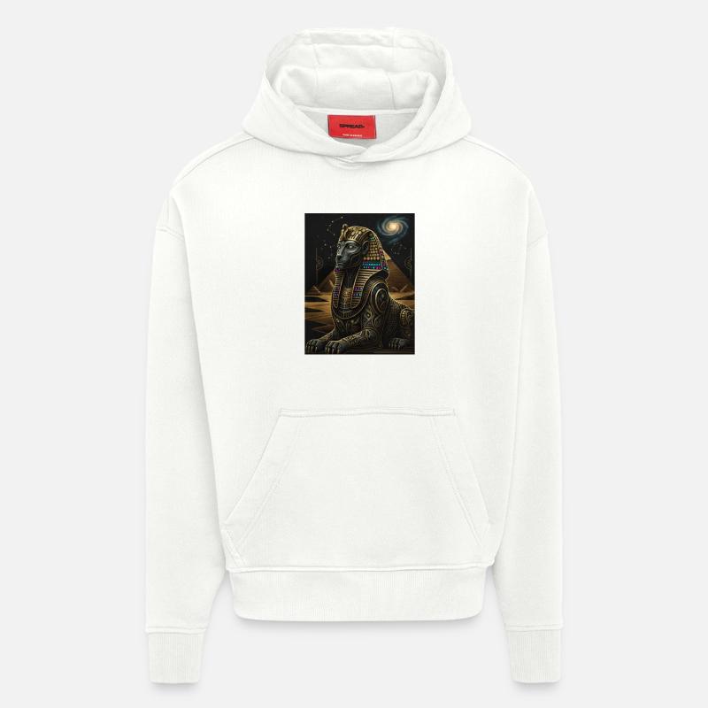 Sphinx Cosmique d’Anubis en or - Sweat à capuche bio épais oversize fabriqué en UE - OFF WHITE