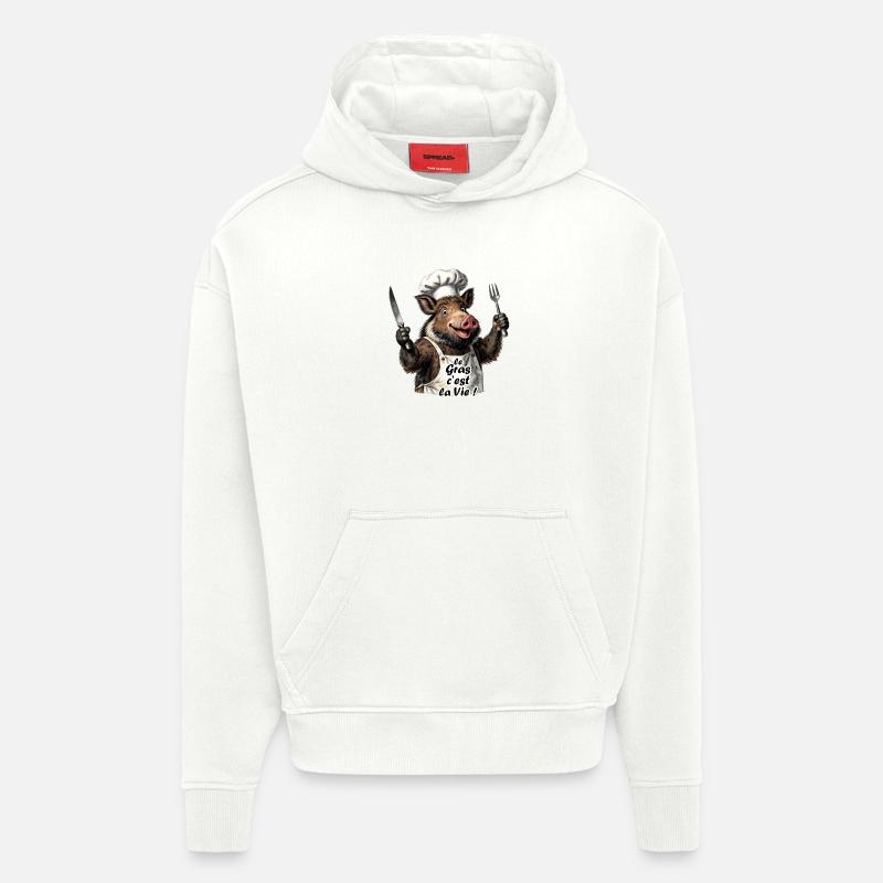 Le Gras, c'est la Vie - Sweat à capuche bio épais oversize fabriqué en UE - OFF WHITE