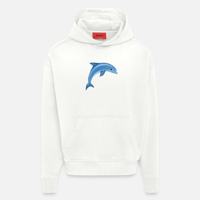 Dauphin mignon bleu - Sweat à capuche bio épais oversize fabriqué en UE - OFF WHITE