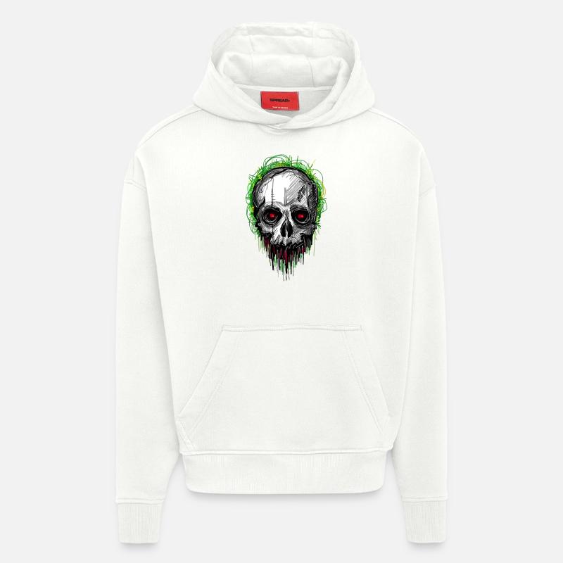 skull_scribble - Sweat à capuche bio épais oversize fabriqué en UE - OFF WHITE