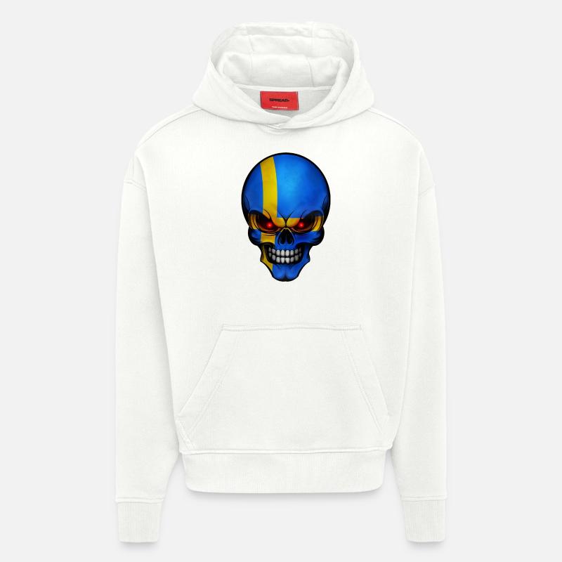 Crâne Suède conceptions rondes - Sweat à capuche bio épais oversize fabriqué en UE - OFF WHITE