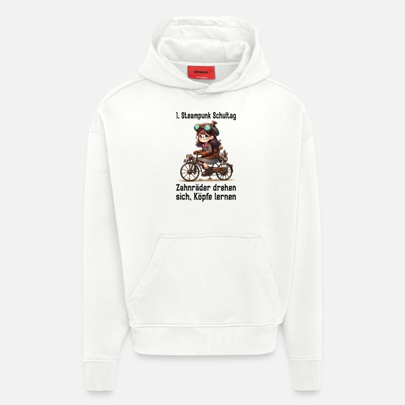 Première journée d’école Steampunk - Sweat à capuche bio épais oversize fabriqué en UE - OFF WHITE