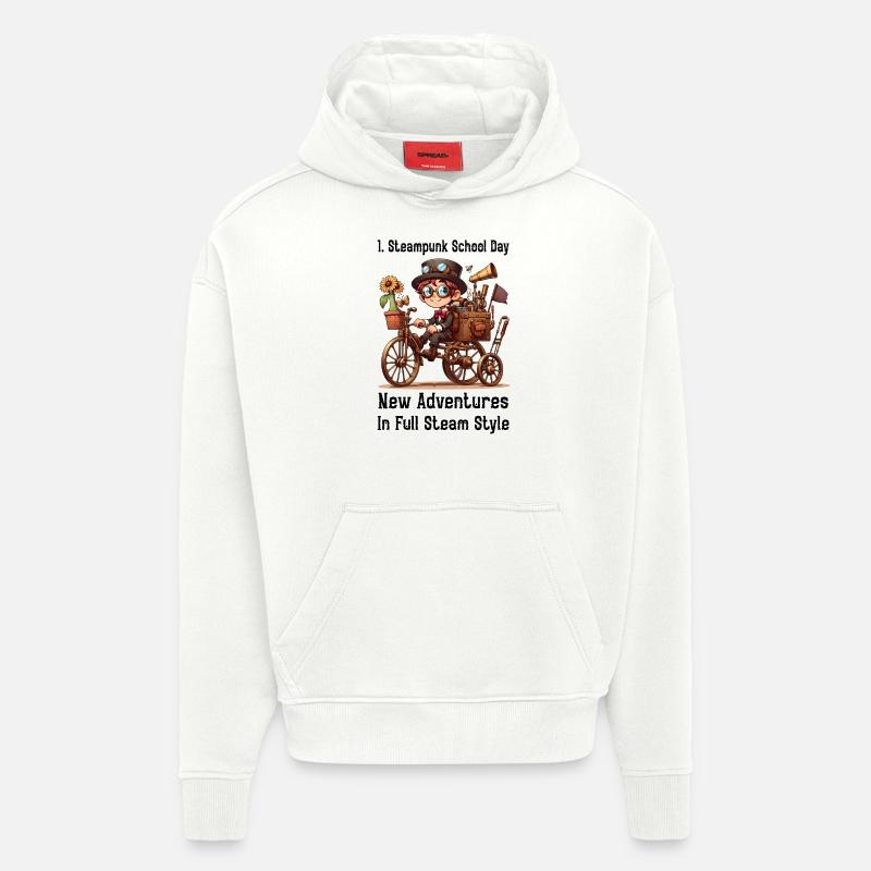 Première journée d’école Steampunk - Sweat à capuche bio épais oversize fabriqué en UE - OFF WHITE