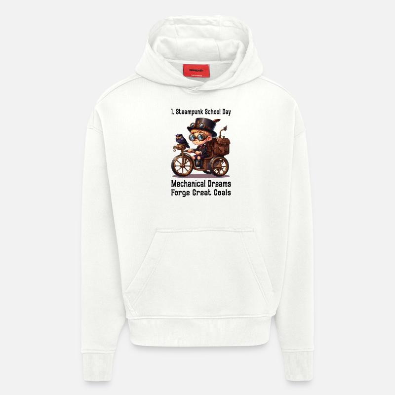 Première journée d’école Steampunk - Sweat à capuche bio épais oversize fabriqué en UE - OFF WHITE