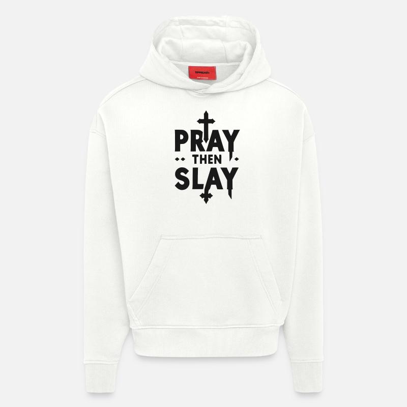 Priez puis Tuez - Sweat à capuche bio épais oversize fabriqué en UE - OFF WHITE