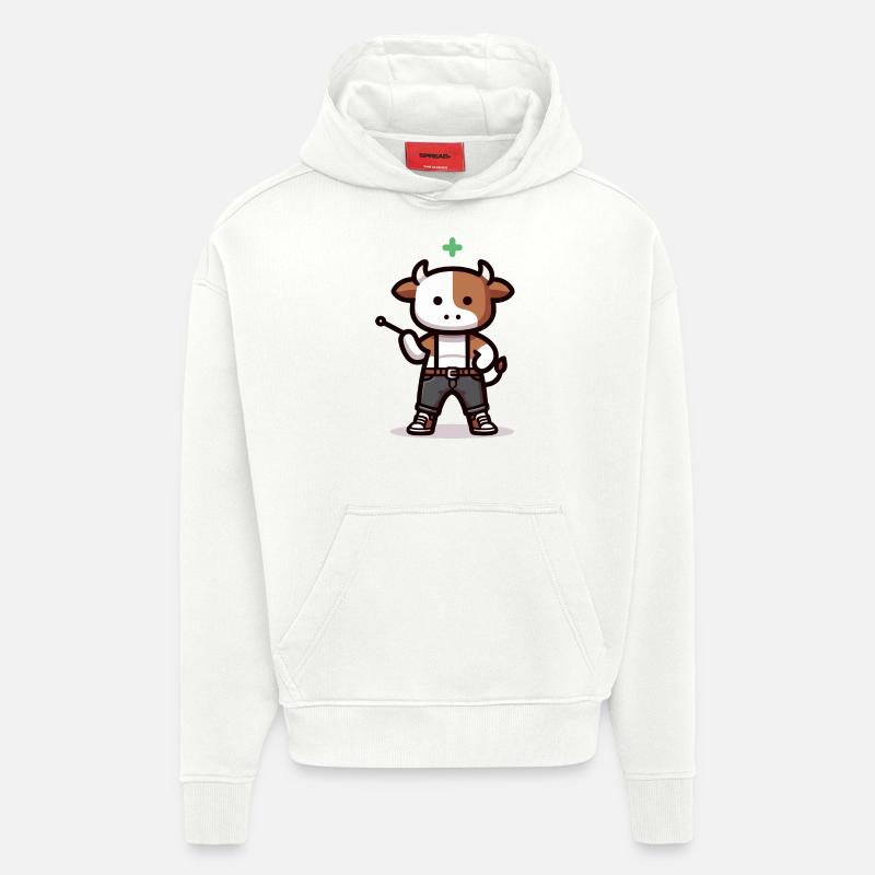 Vache avec indicateur - Sweat à capuche bio épais oversize fabriqué en UE - OFF WHITE