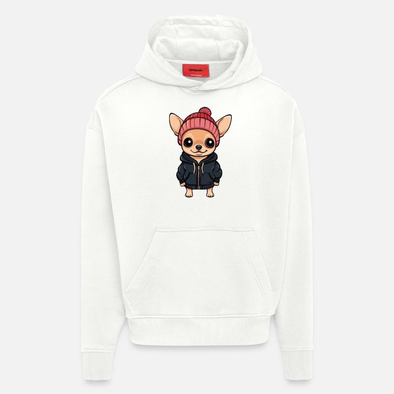 Dessin animé de chien Chihuahua - Sweat à capuche bio épais oversize fabriqué en UE - OFF WHITE