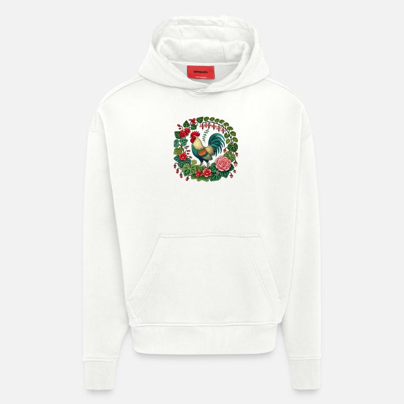 Amoureux du coq - Sweat à capuche bio épais oversize fabriqué en UE - OFF WHITE