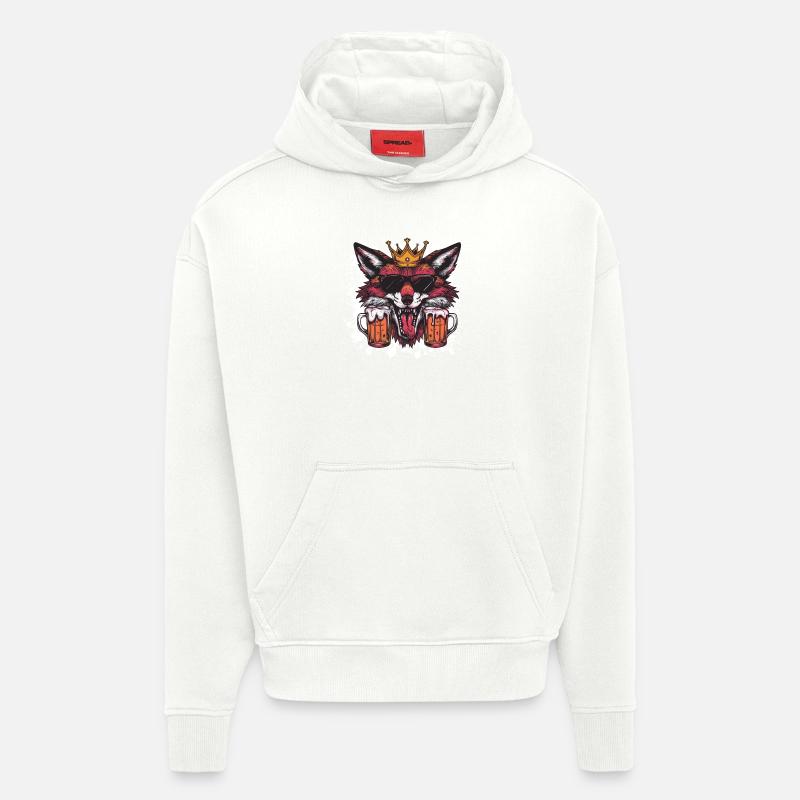 Fox Bière Drôle - Sweat à capuche bio épais oversize fabriqué en UE - OFF WHITE