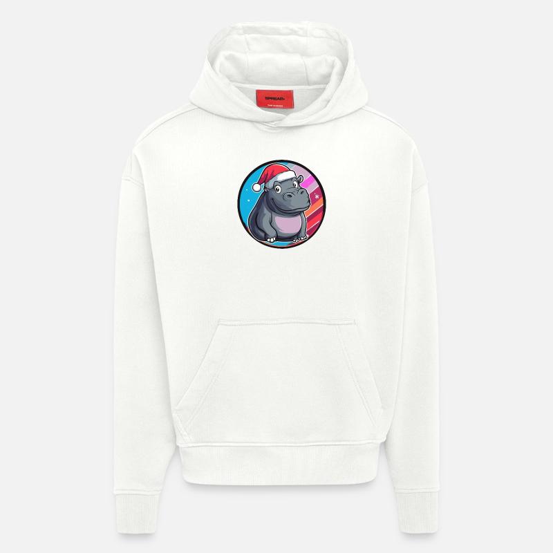 Hippopotame animal de Noël - Sweat à capuche bio épais oversize fabriqué en UE - OFF WHITE