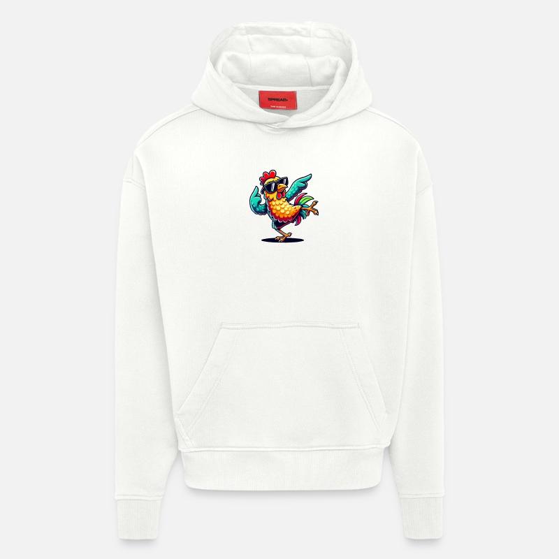 Bande dessinée sur le poulet - Sweat à capuche bio épais oversize fabriqué en UE - OFF WHITE