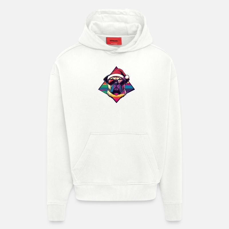 Bouledogue chien Noël cool - Sweat à capuche bio épais oversize fabriqué en UE - OFF WHITE