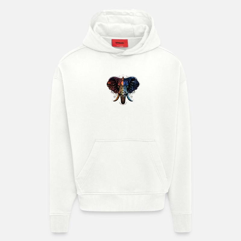 Éléphant Feu Eau - Sweat à capuche bio épais oversize fabriqué en UE - OFF WHITE