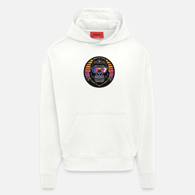 Gorille Bande Dessinée Cool - Sweat à capuche bio épais oversize fabriqué en UE - OFF WHITE