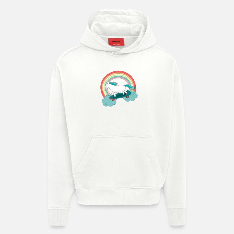 Einhorn Skateboard Longboard Regenbogen - Hoodie- made by SPREAD - OFF WHITE