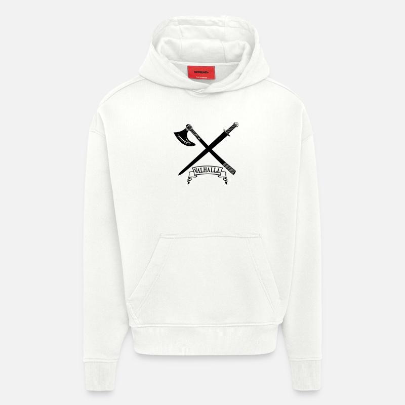 Valhalla avec hache et épée - Sweat à capuche bio épais oversize fabriqué en UE - OFF WHITE