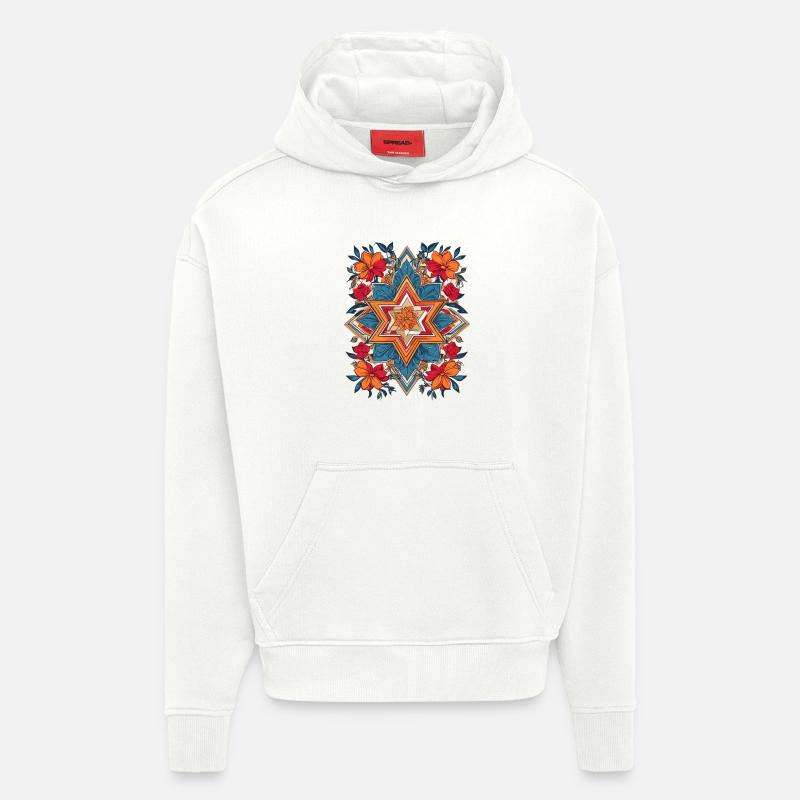 Étoile juive avec des fleurs - Sweat à capuche bio épais oversize fabriqué en UE - OFF WHITE