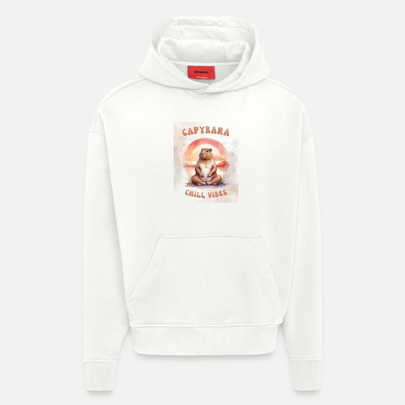 Chill, Relax & Capybara - Sweat à capuche bio épais oversize fabriqué en UE - OFF WHITE