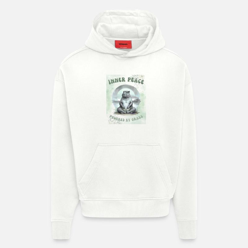 Paix intérieure – Alimenté par l’herbe - Sweat à capuche bio épais oversize fabriqué en UE - OFF WHITE