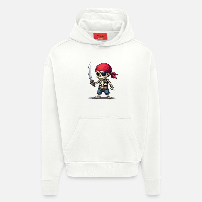 Squelette de pirate avec épée - Sweat à capuche bio épais oversize fabriqué en UE - OFF WHITE