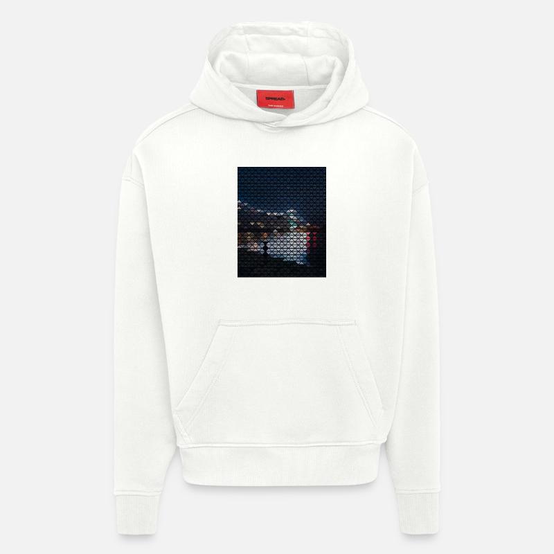 Géométrique coucher de soleil Chien Silhouette - Sweat à capuche bio épais oversize fabriqué en UE - OFF WHITE