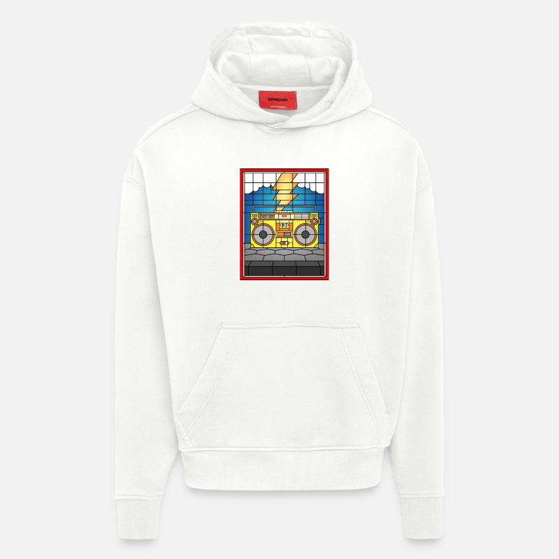 Boombox en vitrail avec éclair - Sweat à capuche bio épais oversize fabriqué en UE - OFF WHITE