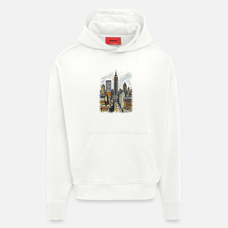 Skyline de New York - Sweat à capuche bio épais oversize fabriqué en UE - OFF WHITE