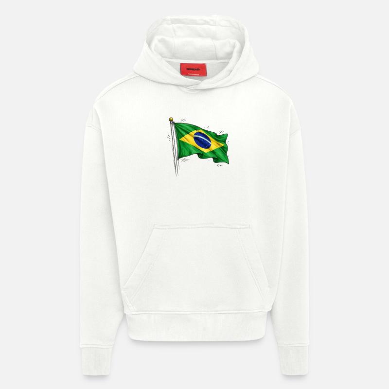 Drapeau du Brésil - Sweat à capuche bio épais oversize fabriqué en UE - OFF WHITE