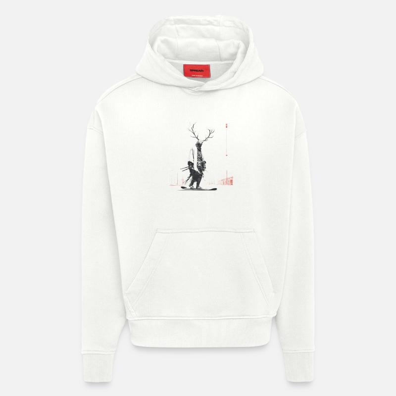 Waldgeist mit Geweihbaum - Sweat à capuche bio épais oversize fabriqué en UE - OFF WHITE