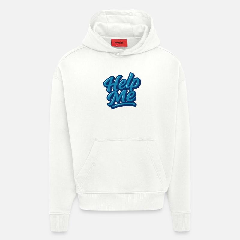Help Me Blue Script Logo - Sweat à capuche bio épais oversize fabriqué en UE - OFF WHITE
